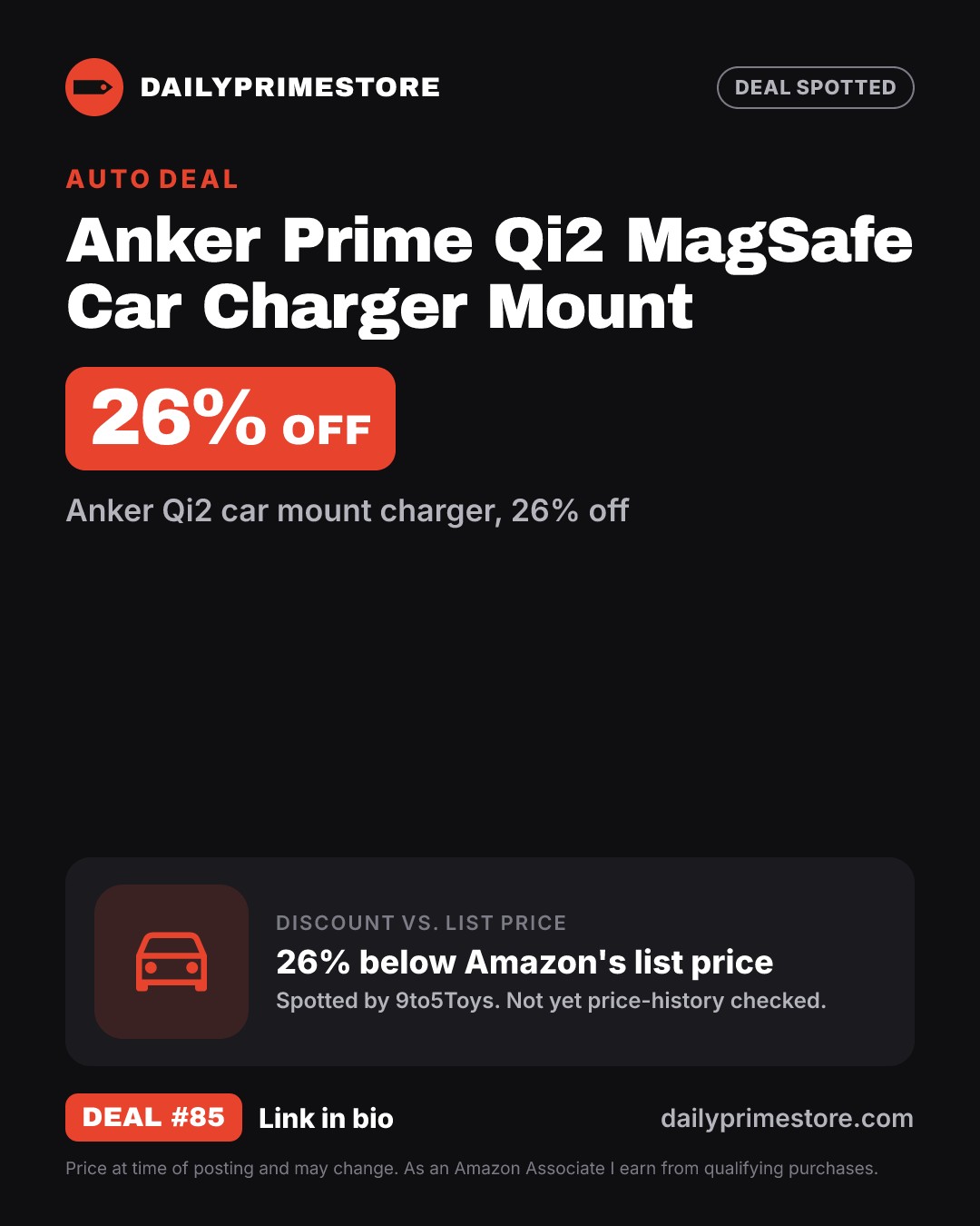 26% off: Anker Prime Qi2 MagSafe Car Charger Mount